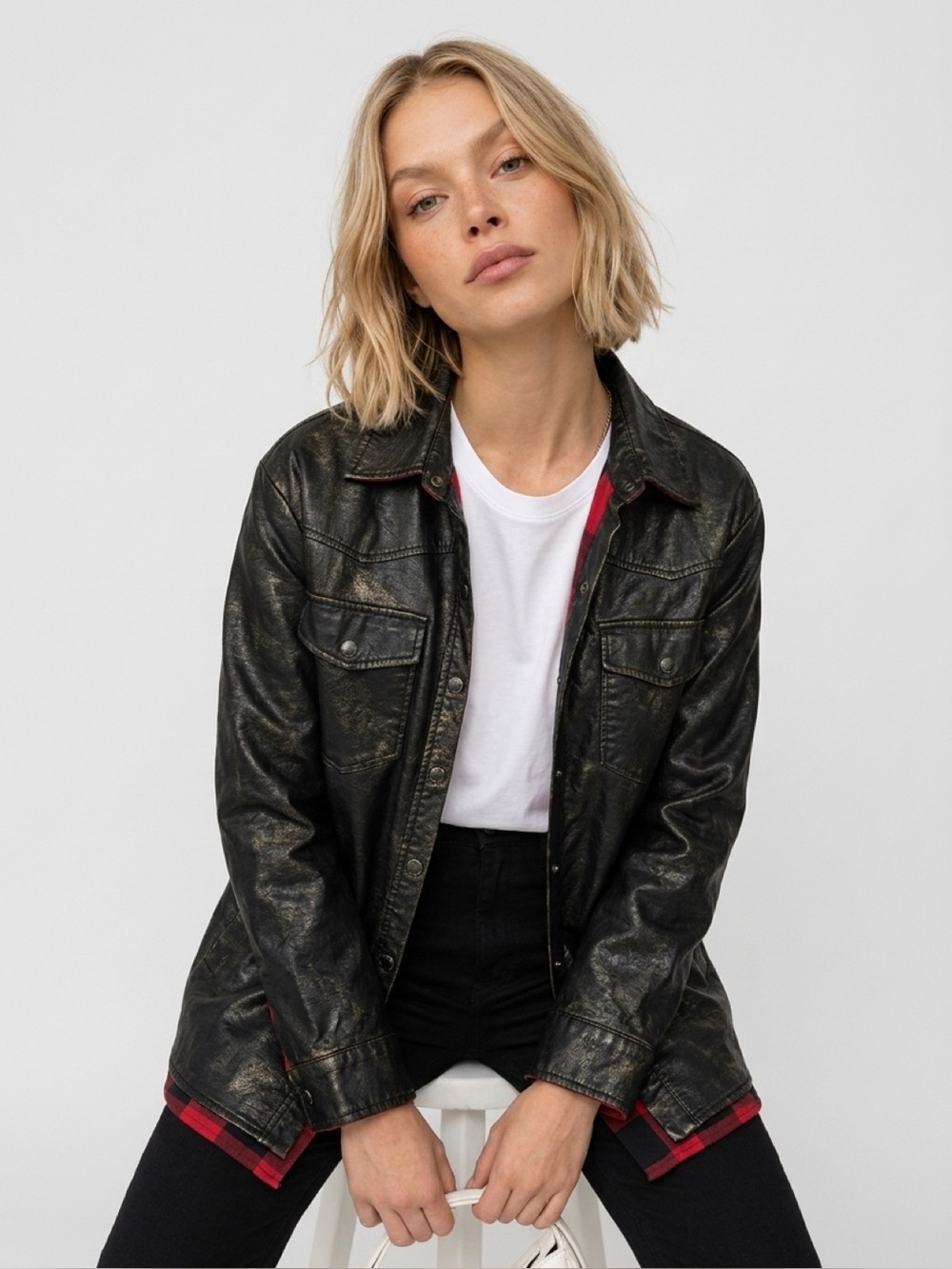 ZARA Leather Belted Trench Coat Jacket Overshirt Women's Large